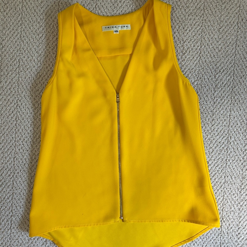Trina Turk Yellow Zip-Front Blouse